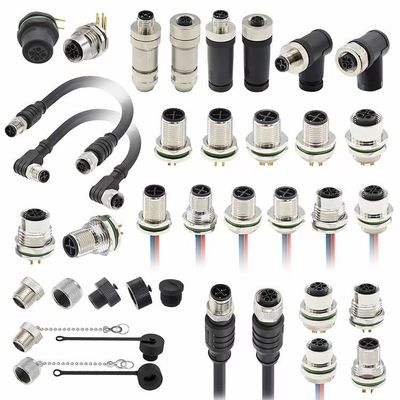 M12 Series Circular Connector Male Plug 5pin screw phía sau Panel mounting M16 * 1.5 PG9
