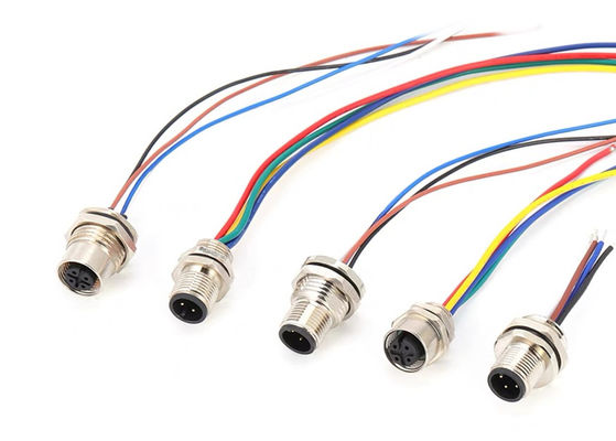 M12 Series Circular Connector Male Plug 5pin screw phía sau Panel mounting M16 * 1.5 PG9