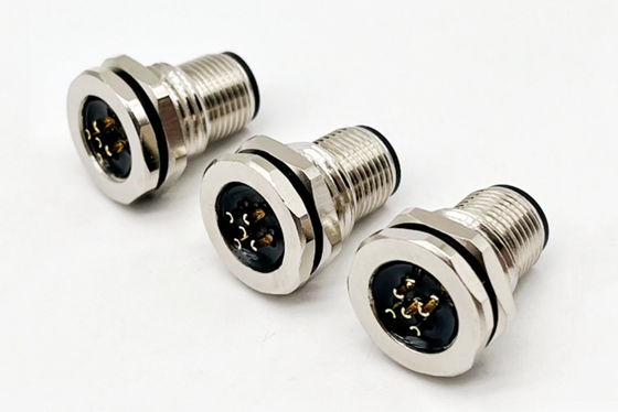M12 Series Circular Connector Male Plug 5pin screw phía sau Panel mounting M16 * 1.5 PG9