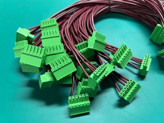 Lắp ráp dây cáp OEM cho máy công nghiệp, đầu nối 5.08mm, màu xanh lá cây, và bộ dây điện, kiểm tra 100%, 0.5M 1M