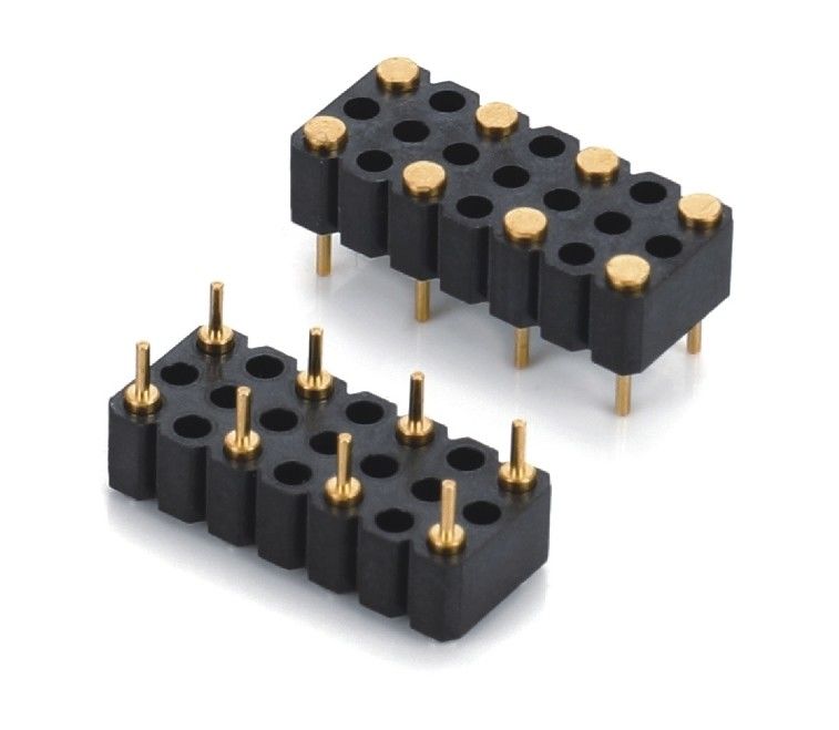 5.08mm Pitch Pogo Pin Connector Dip Type nữ 8 pin 4.0mm Ba hàng giàn